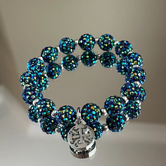 Rustic Cuff Metal Stainless Steel Shambala Beaded Stretch Bracelet multicolor - Picture 2 of 3